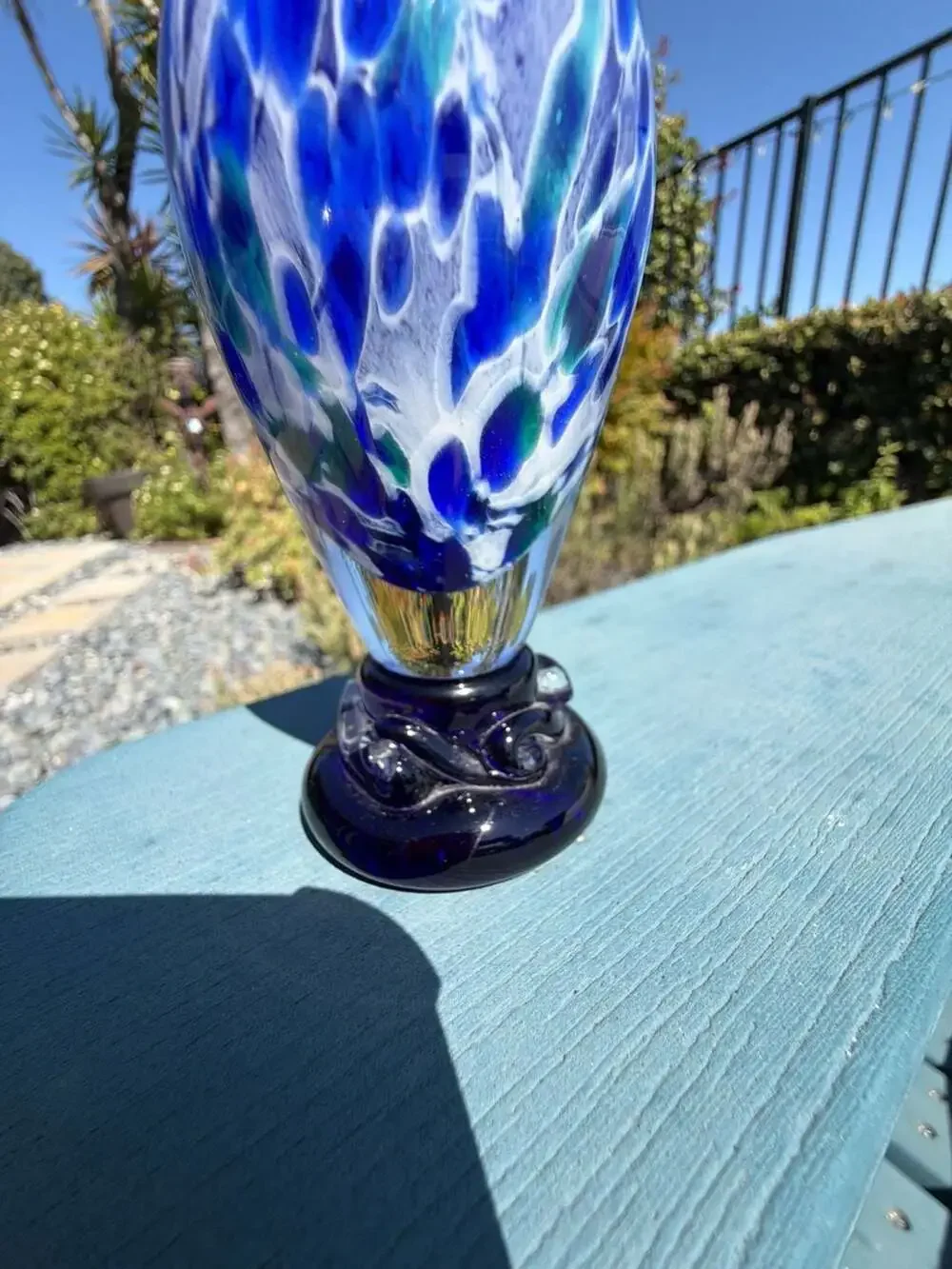 Lindsay Art Glass 2001 Hand Blown Blue Swirl Bud Vase